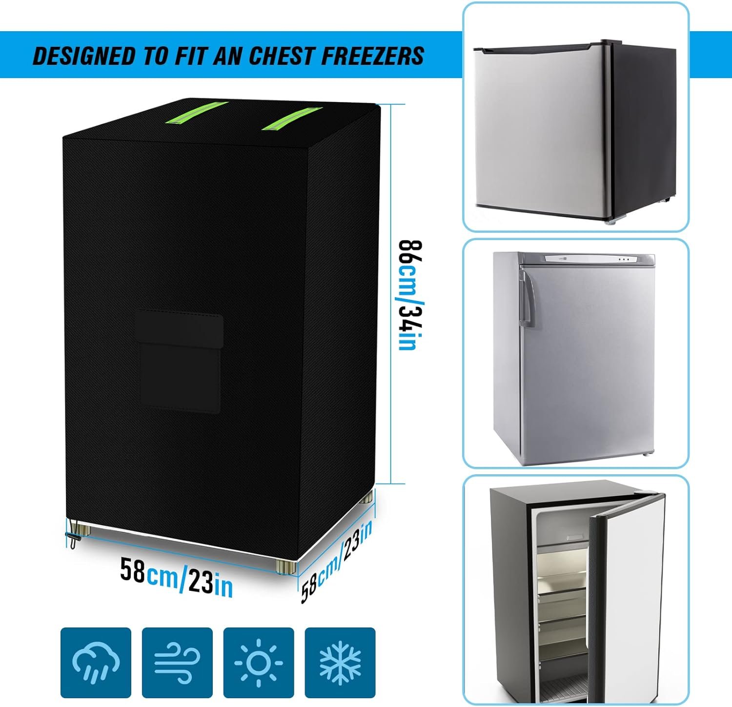 ZUYIYI Mini Chest Freezer Cover, Outdoor Deep Freezer Cover Freezer Protector for 3.5 Cubic Feet 420D Oxford Waterproof Dustproof Sun-Proof Electric Smoker Cover 23 L x 23 W x 34 H, Black