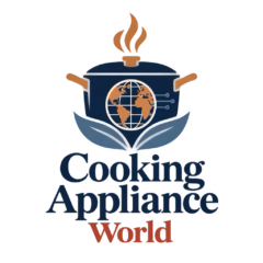 Logo illustration: a blue cooking pot with an orange flame, featuring a globe motif and wing-like shapes beneath, on a dark gradient background.